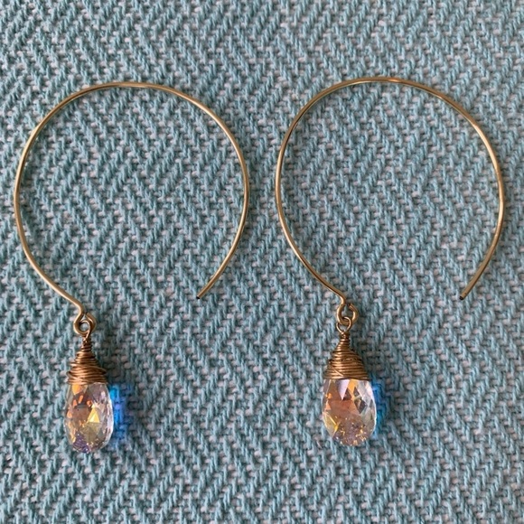 Clear Crystal Teardrop Round Hoop Dangle Earrings - Picture 4 of 11